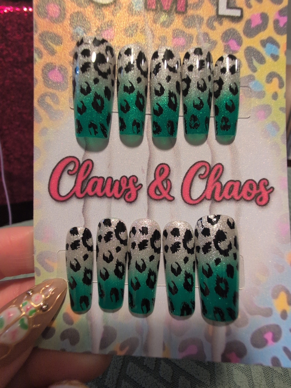 Green Ombre Leopard Press-On Nails